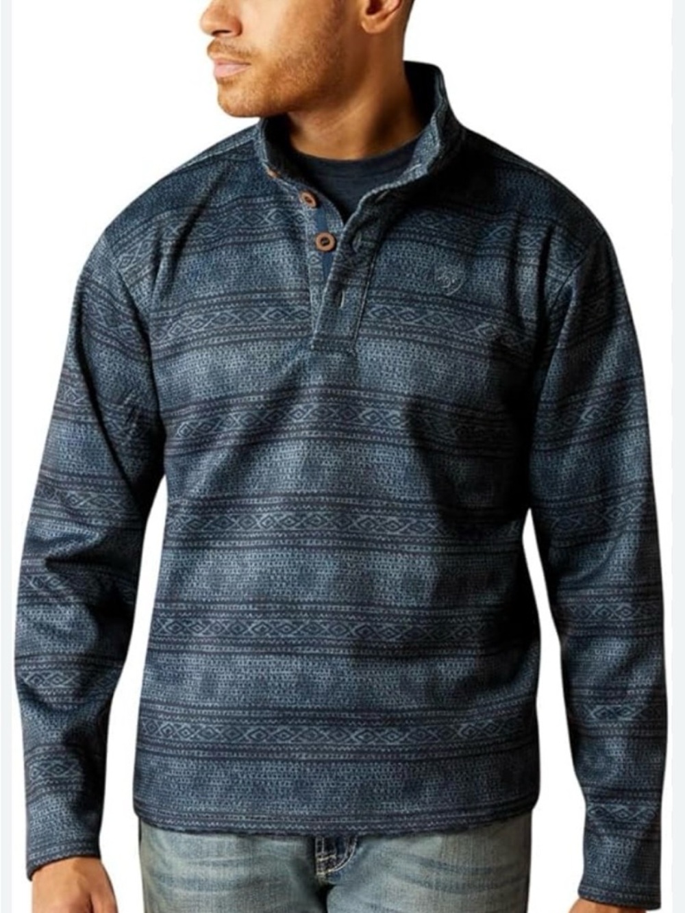 Ariat Wesley Sweater XXL Blue Aztec Western Henley Pullover Men’s 2XL Workwear